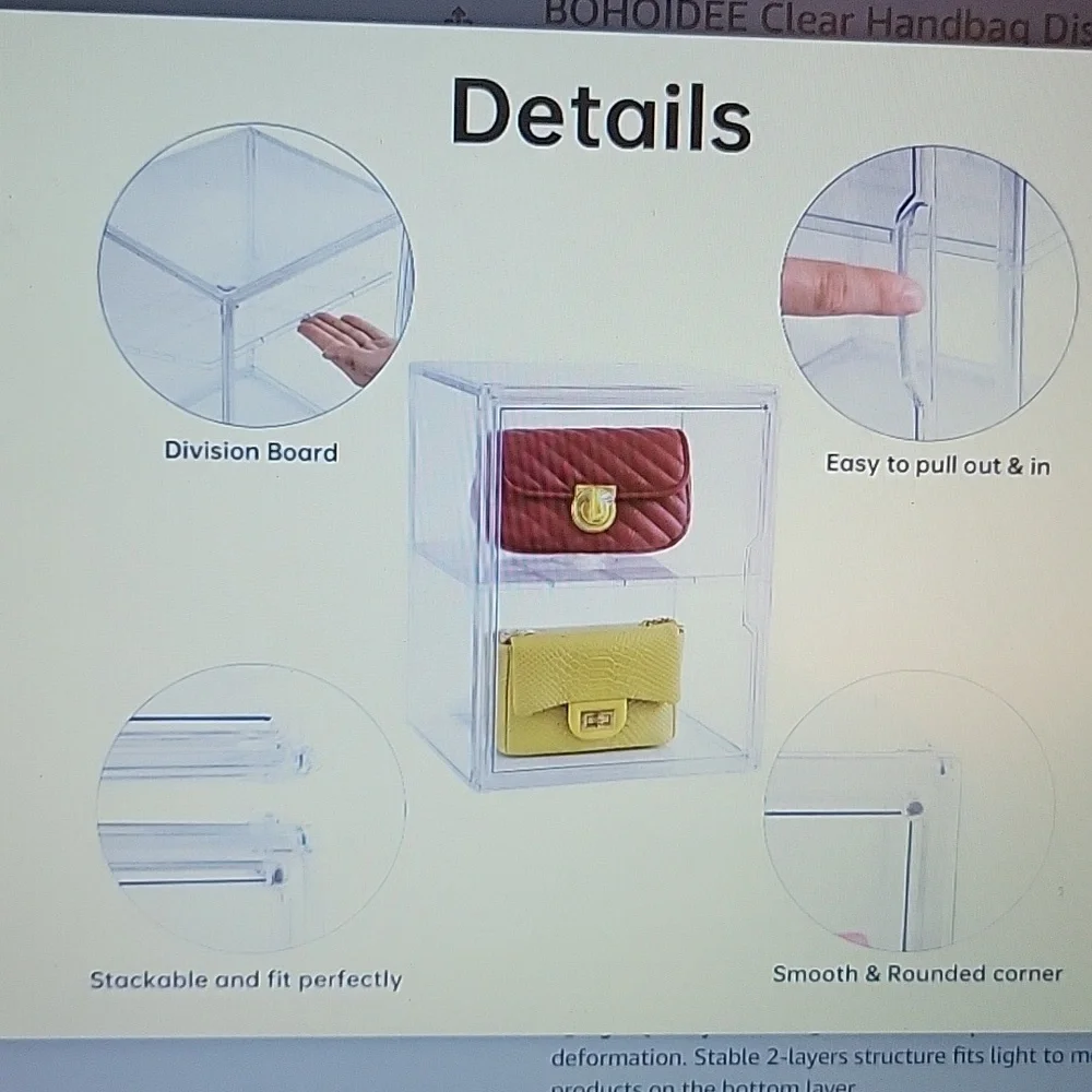Bohoidee 2 pc clear handbag display case 2 layers large acrylic organizer New